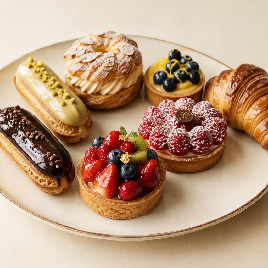 Assorted pastries and tarts on a plate